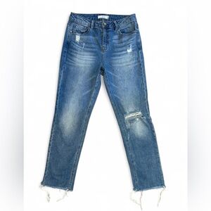 Classic Blue Distressed Mid-rise Women's Skinny Jeans by Unpublished